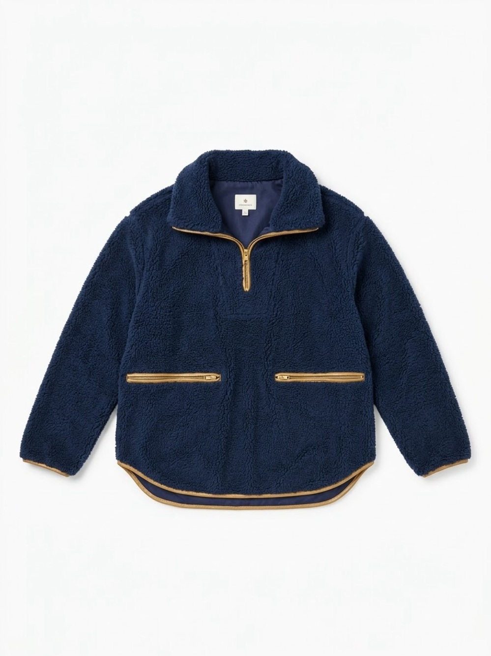Tuckernuck Navy Sherpa Quarter-Zip Pullover with Tan Trim